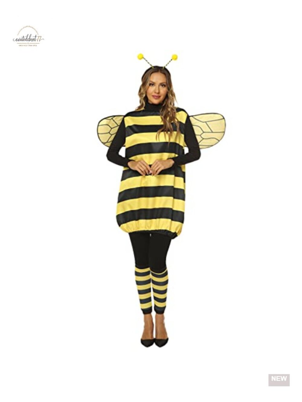 Women's Bee Halloween Costume Set with Wings, Headband & Leg Sleeves for Party